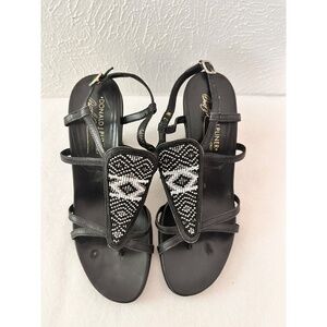 Donald J Pliner Leather Beaded Top Heeled Sandals, 7m